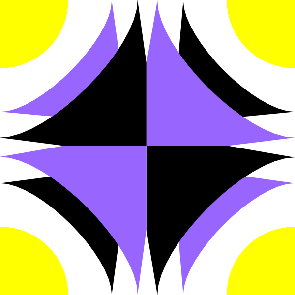 The image shows a stylized graphic with geometric shapes resembling an abstract design featuring blue triangles on yellow backgrounds within black borders that form a larger diamond shape patterned throughout.