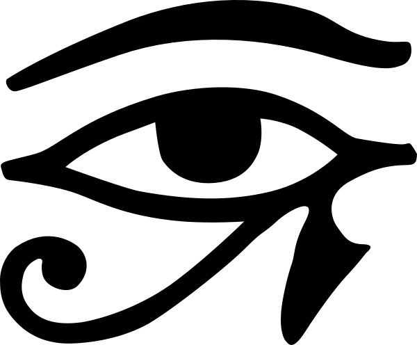 The image shows a black silhouette of an eye with eyelashes against a white background on top left corner.