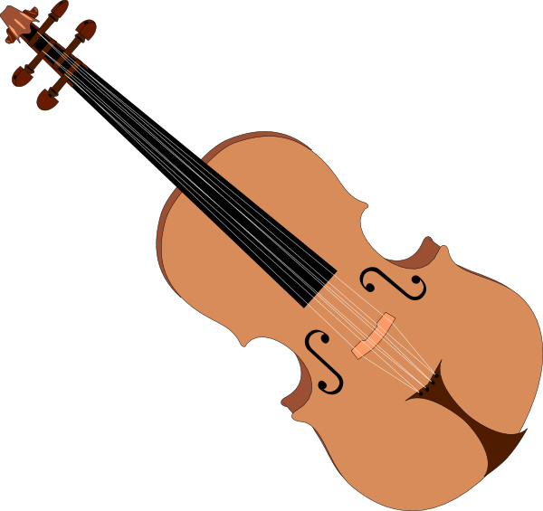The image shows a violin with its strings visible against a black background.