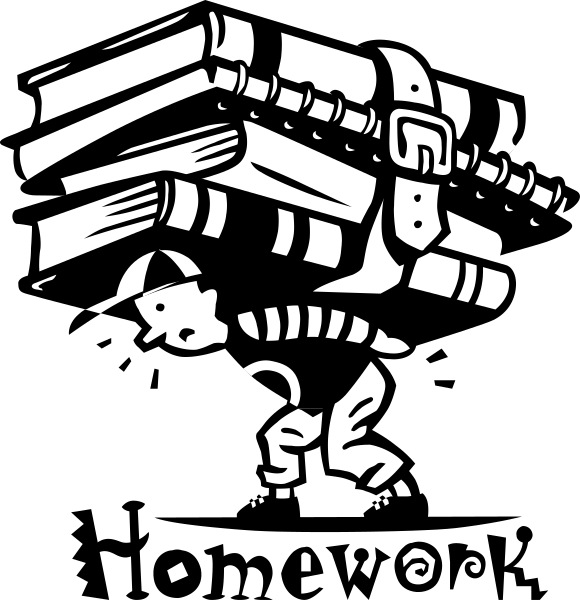 The black and white illustration shows a cartoon of an overloaded backpack with various items spilling out onto its side as it is being carried by someone who appears to be walking away from view; there's also a small dog standing next to the pack, looking up at something off-frame.