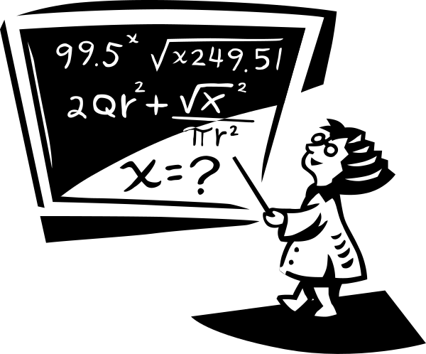 The black and white illustration shows a person standing next to two chalkboards with mathematical equations on them; there is also an image of another board in front that has been altered by adding numbers above each equation, making it appear as if someone added up all the values from both boards for comparison or calculation.