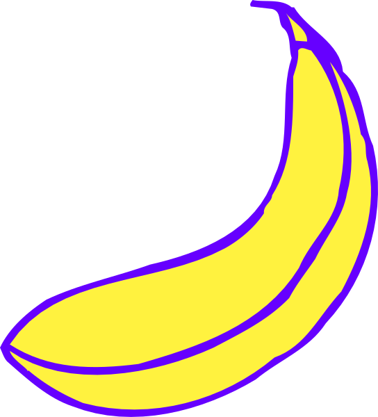 The image shows a banana with purple outline against yellow background.