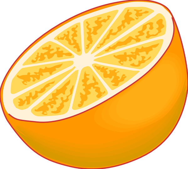 The image shows a slice of an orange with its peel intact on top left side against white background; there is also another whole fruit in bottom right corner that appears to be half-eaten but still has some skin and pulp visible, suggesting it's being consumed or shared by someone offscreen.