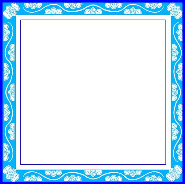 The image shows a blue border with an intricate design surrounding a black square at its center.