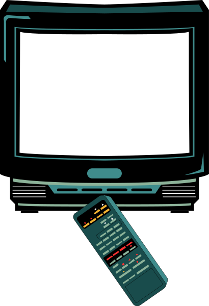 The image shows a remote control on top of an open refrigerator door with its light illuminated inside, indicating that it is turned on from outside; there's also a television screen visible in front of which sits another object resembling a smartphone or tablet displaying various icons and text. There are no people or animals present in the image. The setting appears to be an indoor environment with artificial lighting coming through the refrigerator door, creating contrast against its dark interior. No actions can be confidently determined from this still frame of the clip-art image.