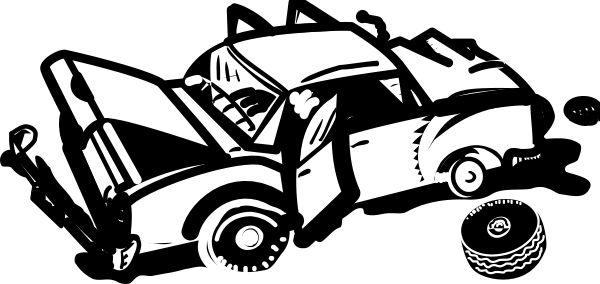 The black and white illustration shows a car with visible wheels on its sides parked next to what appears to be an open roadway under clear skies during daylight hours.