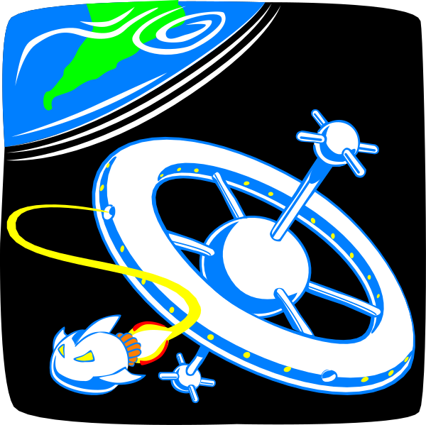 The image shows a cartoon depiction of an intergalactic scene with two characters: on the left is a character resembling Pikachu from Pokémon fame standing next to what appears to be a spaceship, and on the right there's another creature that looks like it could also belong in space. The background features stars and planets, suggesting an outer-space setting with celestial bodies visible above them.