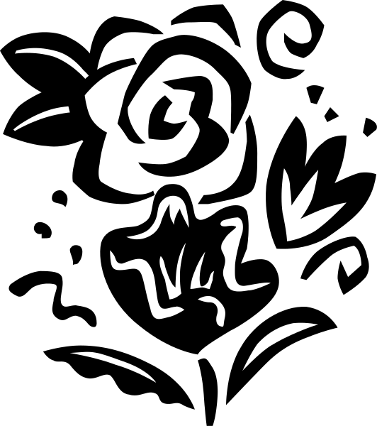 The black and white illustration shows a rose with petals that have been stylized to look like leaves of lettuce surrounding it on all sides except for one side where there is an arrow pointing upwards, indicating growth direction.