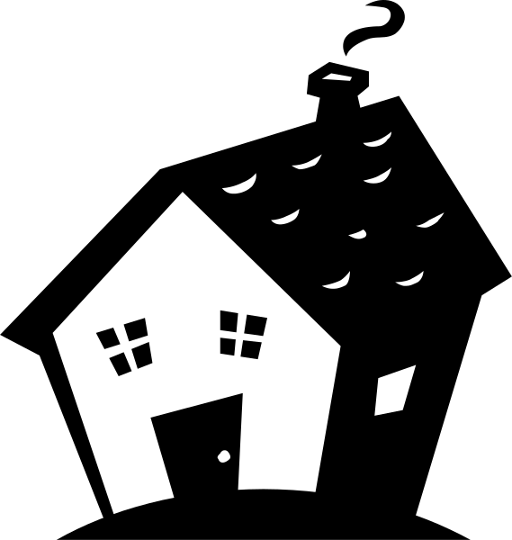 The black and white illustration shows a house with birds flying around it during what appears to be rainy weather at nighttime.