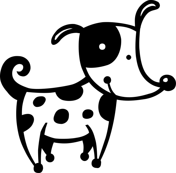 The black and white illustration shows a cartoon of an animal with spots standing next to another similar creature that appears to be smiling at it from behind its back.