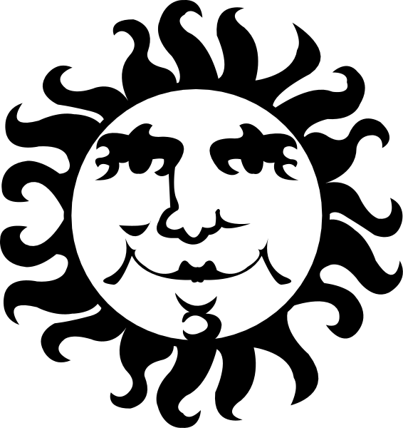 The image shows a black and white logo with an illustration of a smiling face inside what appears to be a circular emblem resembling a target or bullseye design on top of it.