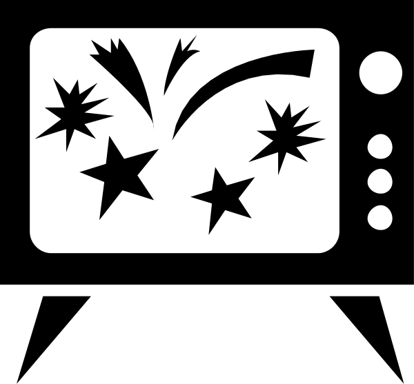 The black and white silhouette of a television with an explosion graphic on its screen.