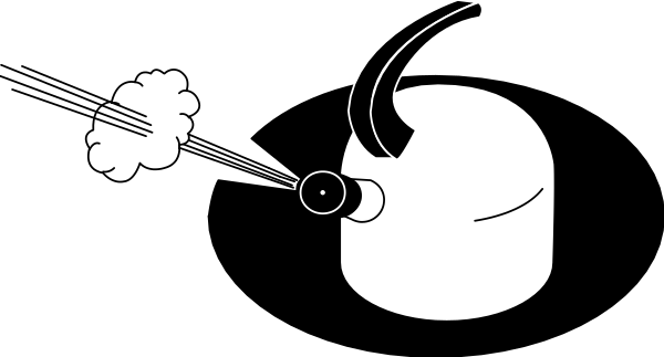 The black and white illustration shows a cartoon of an elephant with its trunk raised upwards towards smoke coming from what appears to be a pot on top of it.