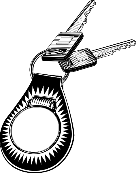 The black and white illustration shows a key with two keys inserted into it on top of an open lock mechanism against a dark background.