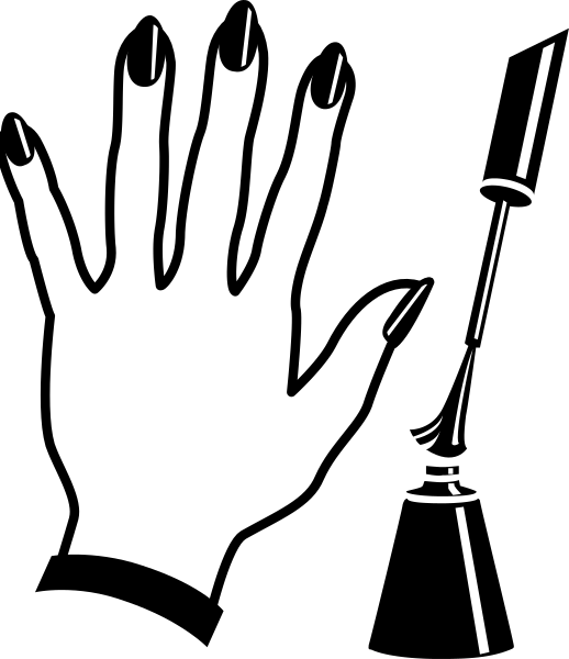 The black and white silhouette of a hand with painted nails holding what appears to be an umbrella handle.