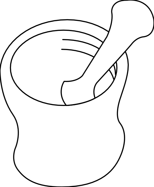The black and white silhouette of a cup with an object inside it on top of what appears to be a table surface.