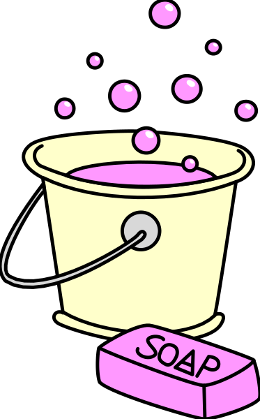 The illustration shows a purple bucket filled with bubbles next to an open box of matches on top of what appears to be a black surface in front of it.
