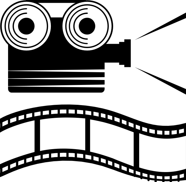 The black and white line drawing shows a cartoon cat with an exaggeratedly sad expression sitting on top of what appears to be a film reel symbolizing cinema.