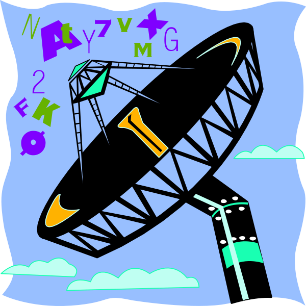 The image shows a black satellite dish with an antenna on top against a blue sky background featuring clouds and what appears to be text that includes numbers 7620159483VG, letters AYUZMGM, symbols for money (dollar sign), and other characters. There is also the word "NAVAL" in capitalized white font at the bottom of the image. The style suggests it might be a thumbnail or an icon related to satellite communication technology.