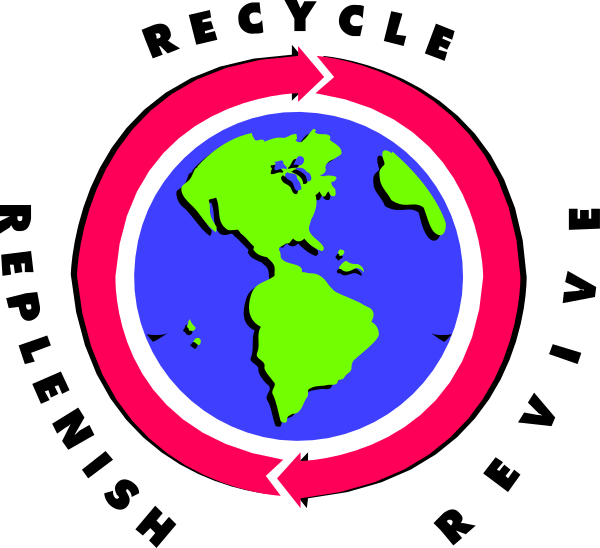 The image shows a stylized representation of Earth with landmasses visible at its edges inside an arrow-shaped circle that is red on one side and black on another; there's no text present in this clipart.