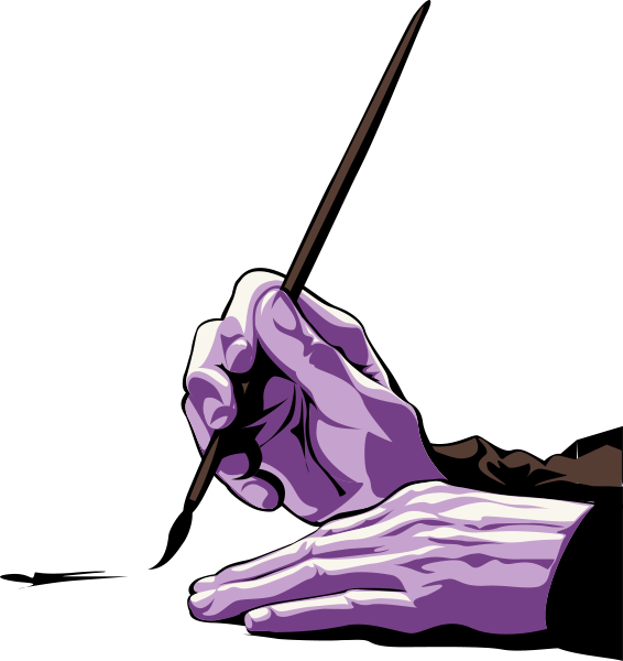 The illustration shows a hand holding an object that resembles a pencil over what appears to be sheet music with notes on it against a dark background.