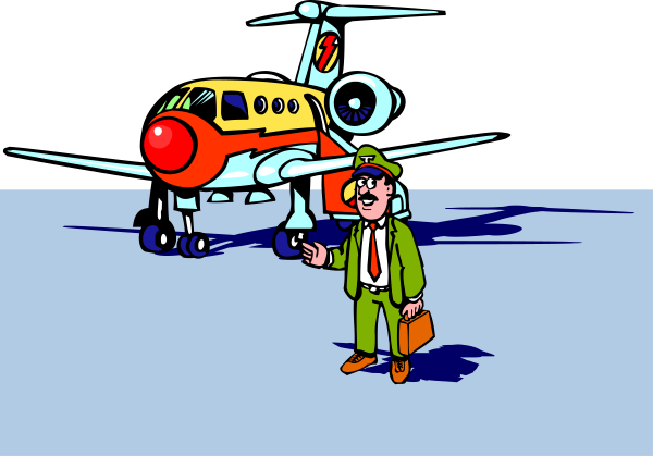 The cartoon depicts a man standing next to an airplane on what appears to be a runway at nighttime with clear skies in the background.