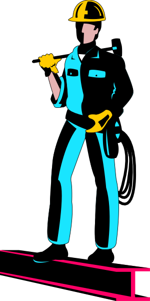 The image shows a firefighter standing on top of stairs with his arms outstretched as if he is holding something in each hand; there's no visible object being held by him.