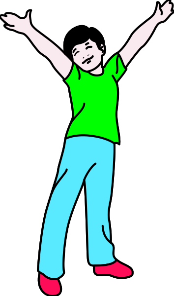 The image shows a cartoon of an animated person with their arms outstretched against a black background.