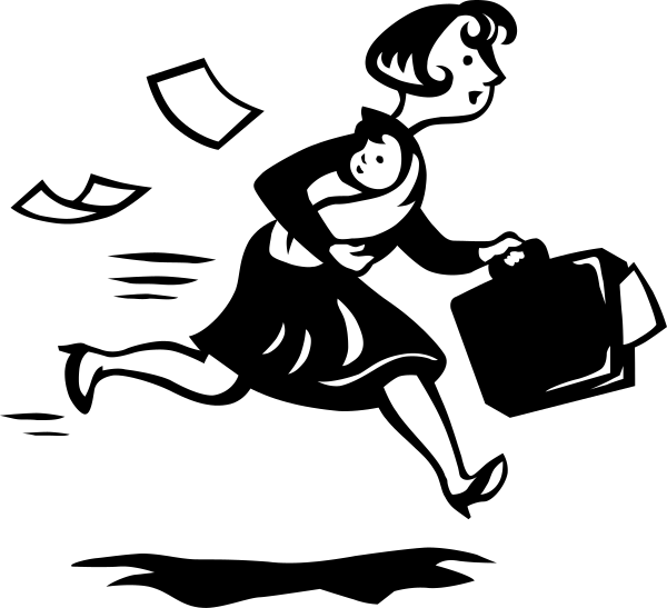 The black and white silhouette of a person running with an object on their back.