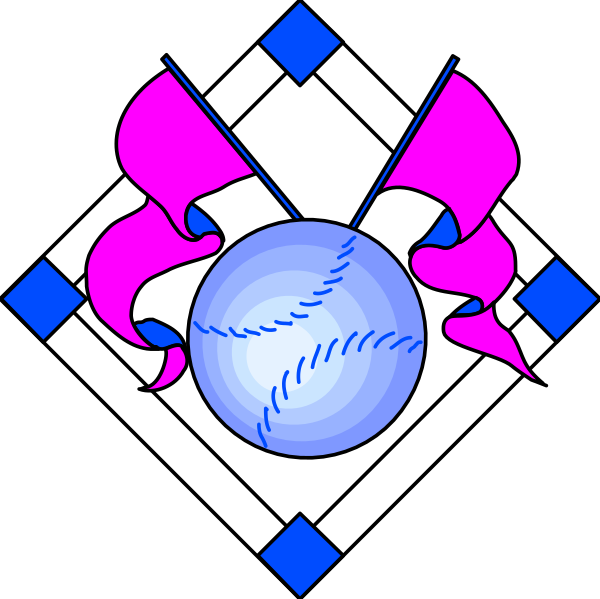 The image shows a stylized graphic with an emblem that includes what appears to be flames on either side of a central blue circle containing white swirls resembling fire; above this is a pink banner, and below it there's another design featuring two crossed baseball bats forming the shape of a cross. The background has diamond shapes in shades of black with lighter borders creating an intricate pattern around these elements.