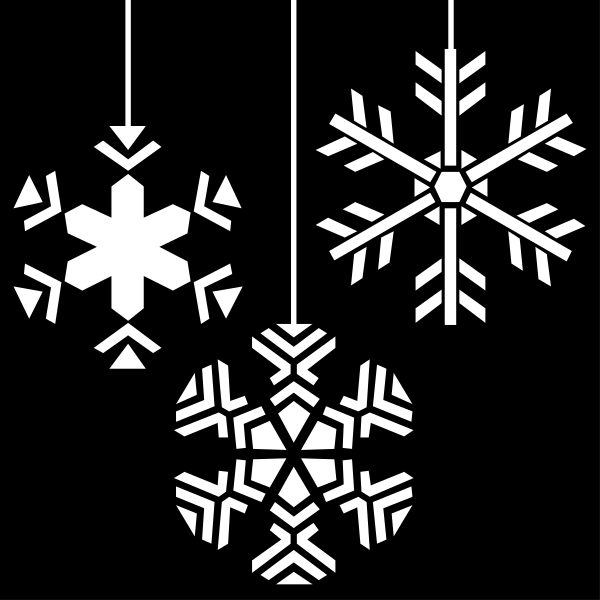 The image shows four snowflake designs with different patterns against a black background.