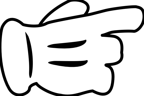The black and white silhouette of a hand pointing at something with an index finger extended outward.