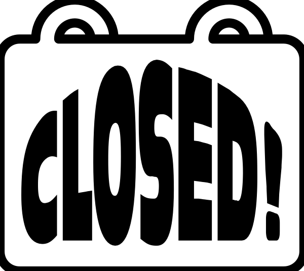 The image shows a black sign with white text that reads "CLOSED" on it.