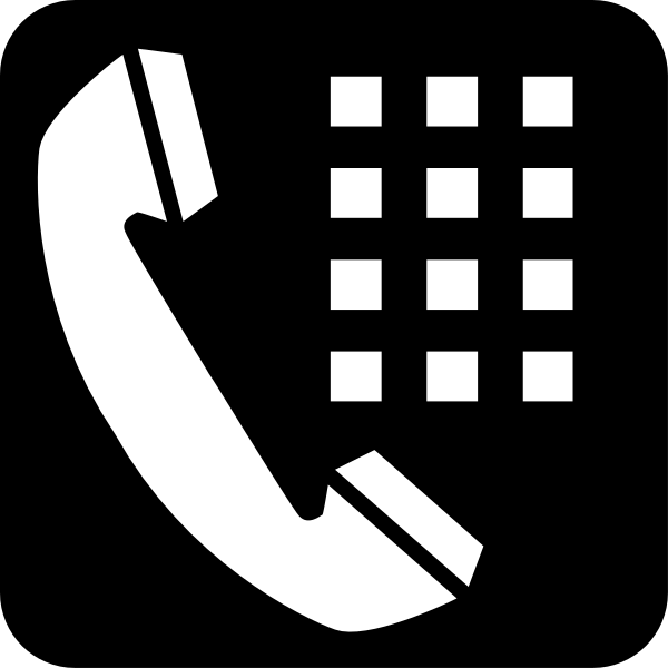 The image shows a black phone icon with white lines representing its receiver end on top of it against a dark background.