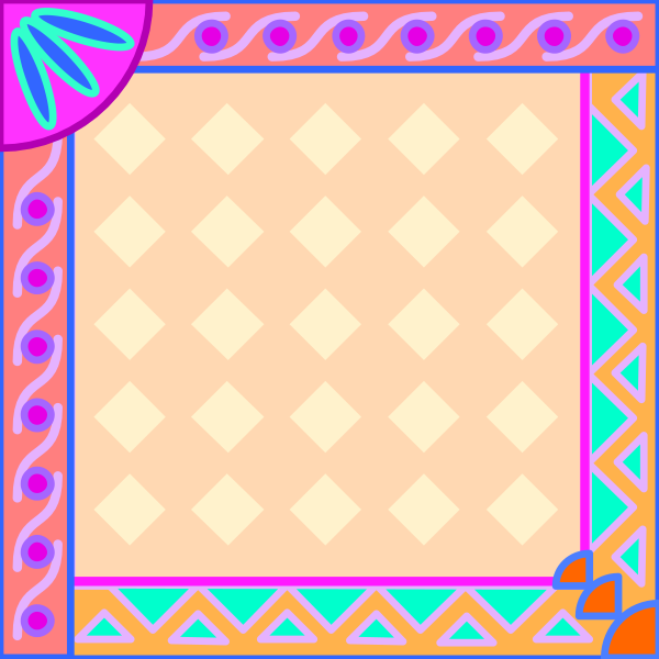 The image shows a colorful border with geometric patterns surrounding an empty space that could be used for writing or drawing within it.