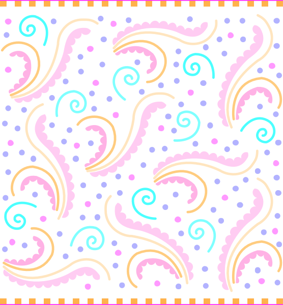 The image shows a black background with colorful swirls of different shapes forming an abstract pattern that resembles sea creatures like octopuses in various sizes; there is no text present within this clip-art piece, and it appears to be designed for decorative purposes or as part of a larger design.