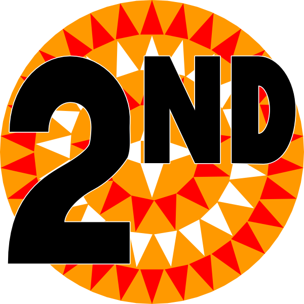 The image shows a graphic with text that reads "2ND" at the top of an orange circle containing red triangles around it. Below this is another line of text reading "1980."