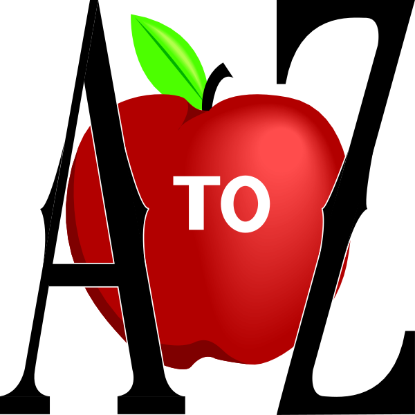 The image features a graphic of an apple with text that reads "AZ to" superimposed on it against a black background.