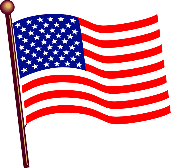 The flag of the United States on a pole against a black background.