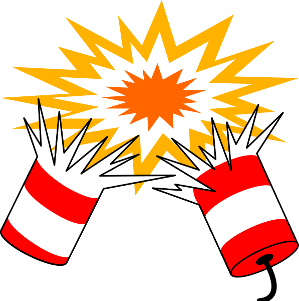 The image shows a cartoon explosion with an orange bomb bursting into pieces against a black background; there is no text present in this clip-art illustration.