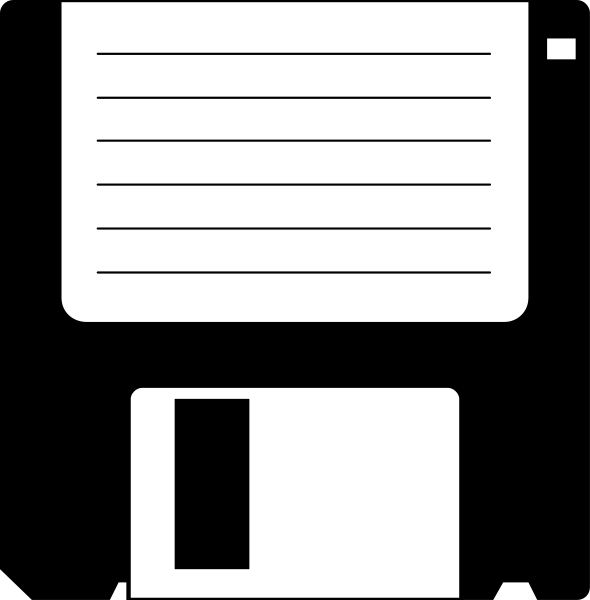 The image shows a black and white representation of two floppy disks with an arrow pointing between them on what appears to be a computer screen background.