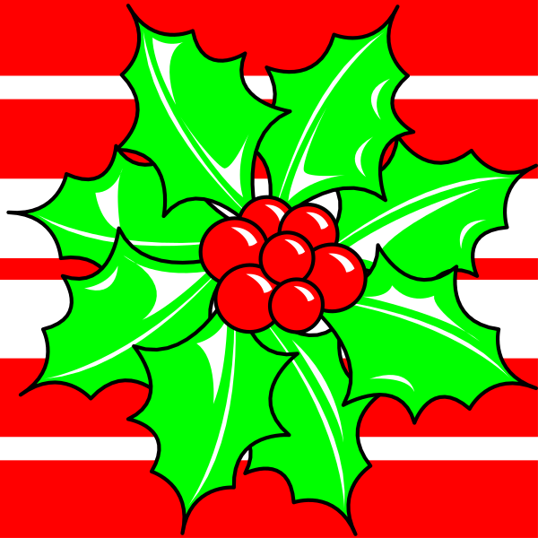 The image shows a red holly with green leaves surrounding it on all sides; there is also an arrangement of berries in its center that resemble cherries atop each other forming a circular pattern within the wreath, and this design sits against a white background.
