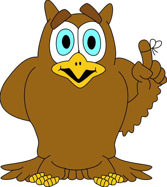 The image shows a cartoon owl with an exaggerated facial expression pointing its finger at something offscreen while standing on two legs in what appears to be a stylized outdoor environment.