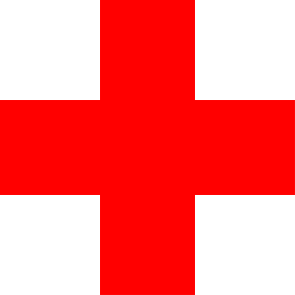 The image displays a red cross on black background with white borders around it.