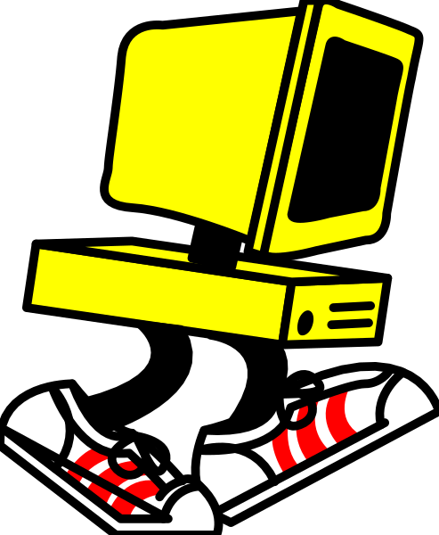 The image shows a cartoon of an old computer monitor with red stripes on its side sitting next to what appears to be a keyboard in front of it.