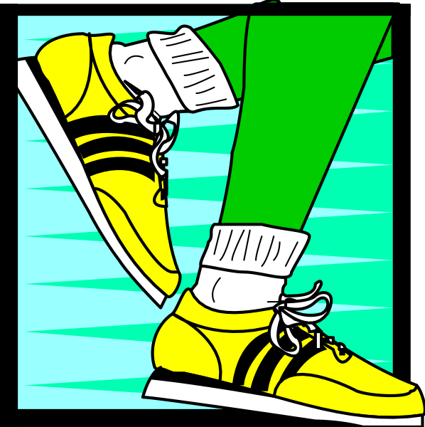 The illustration shows a person wearing yellow sneakers with white laces on their feet while standing against a green background.