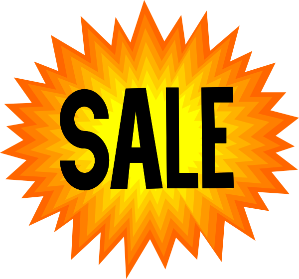 The image shows a graphic of an explosion with text that reads "SALE" inside it against a black background.