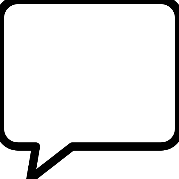 The image shows a speech bubble with no text inside it against a black background.