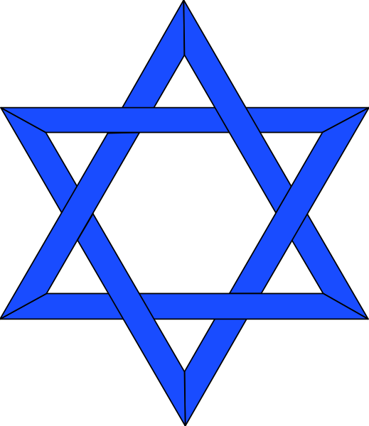 The image shows a blue Star of David on top of another star with six points forming an octagon shape against a black background.