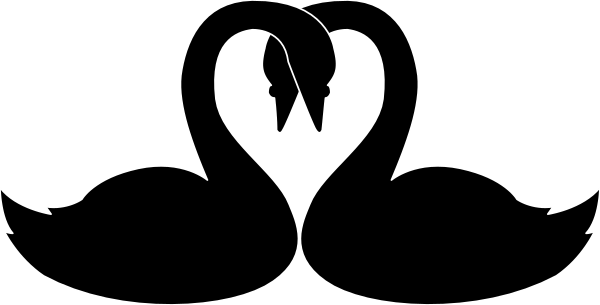 The black and white line drawing shows two birds with hearts for bodies facing each other above a heart shape on what appears to be an abstract background.